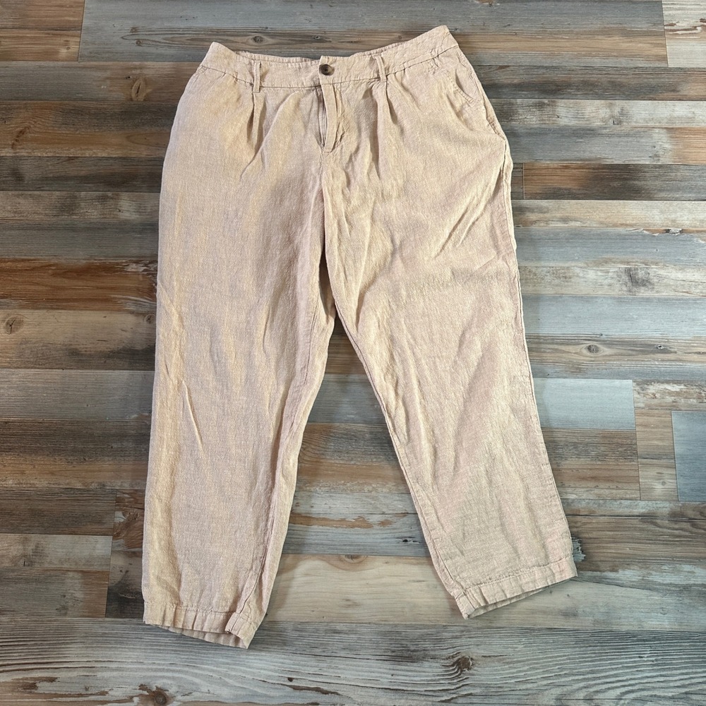 A New Day Women Peach Linen Blend Pleated Tapered Ankle Pants Size 12